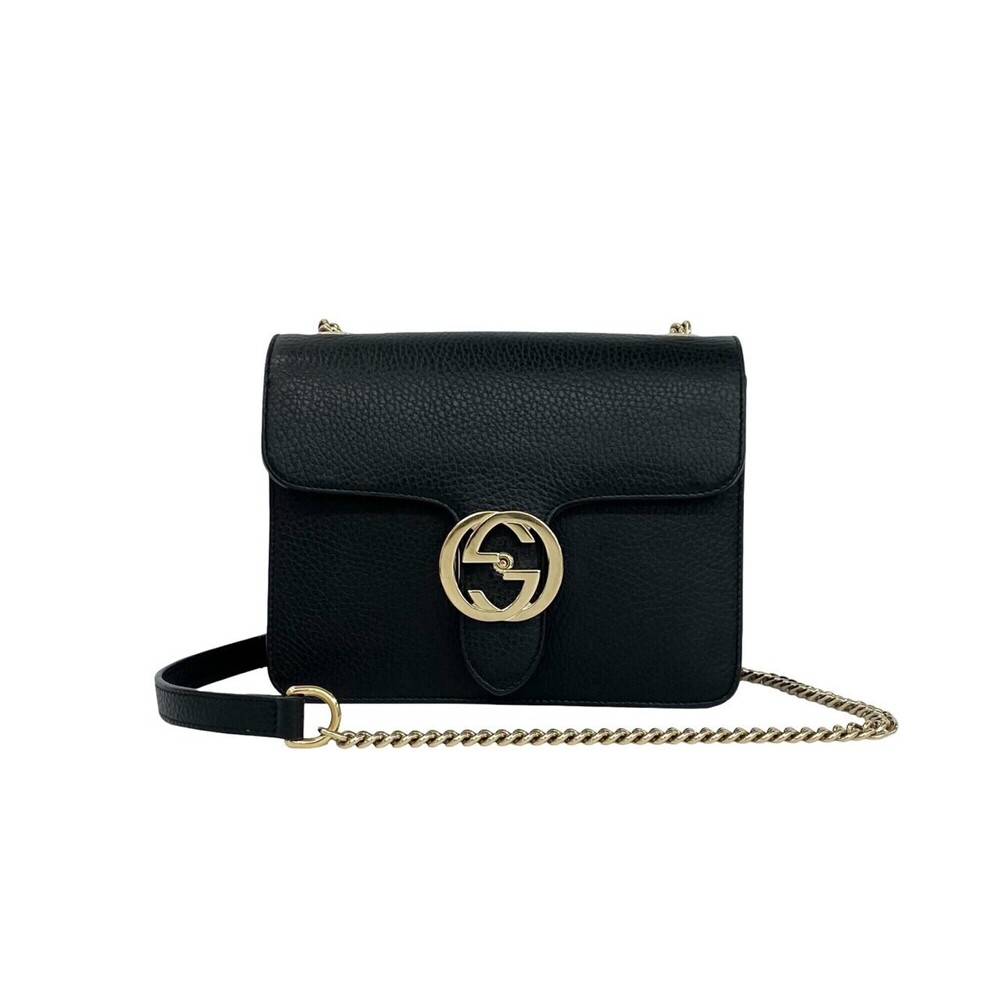 GUCCI Interlocking G Hardware Leather 2-way Semi-Shoulder Bag Pouch for Women...